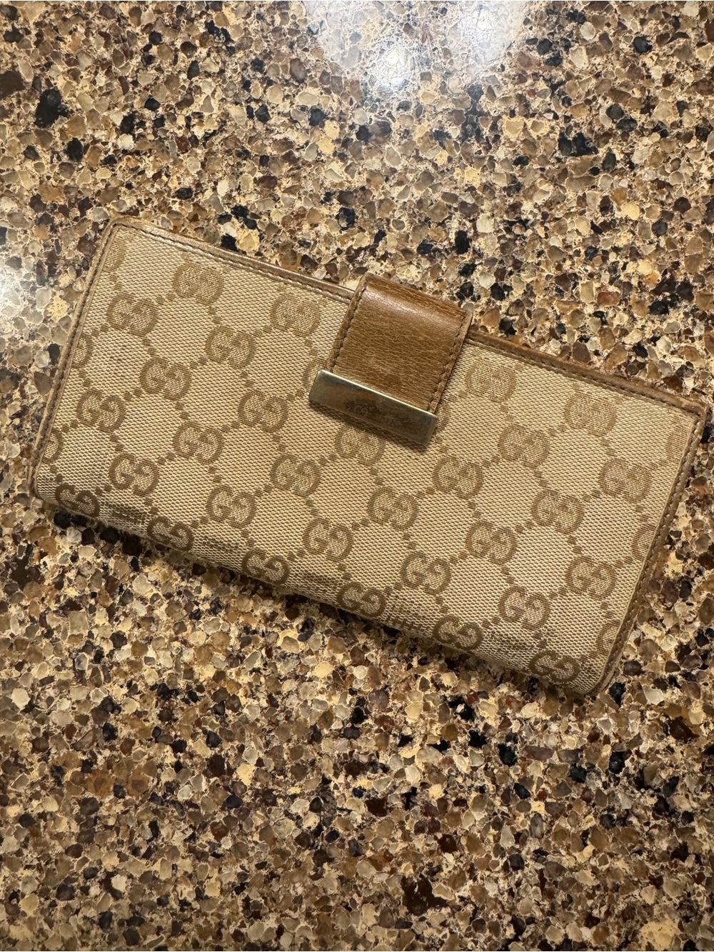 Gucci Beige Brown Monogram Long Wallet with Tab
